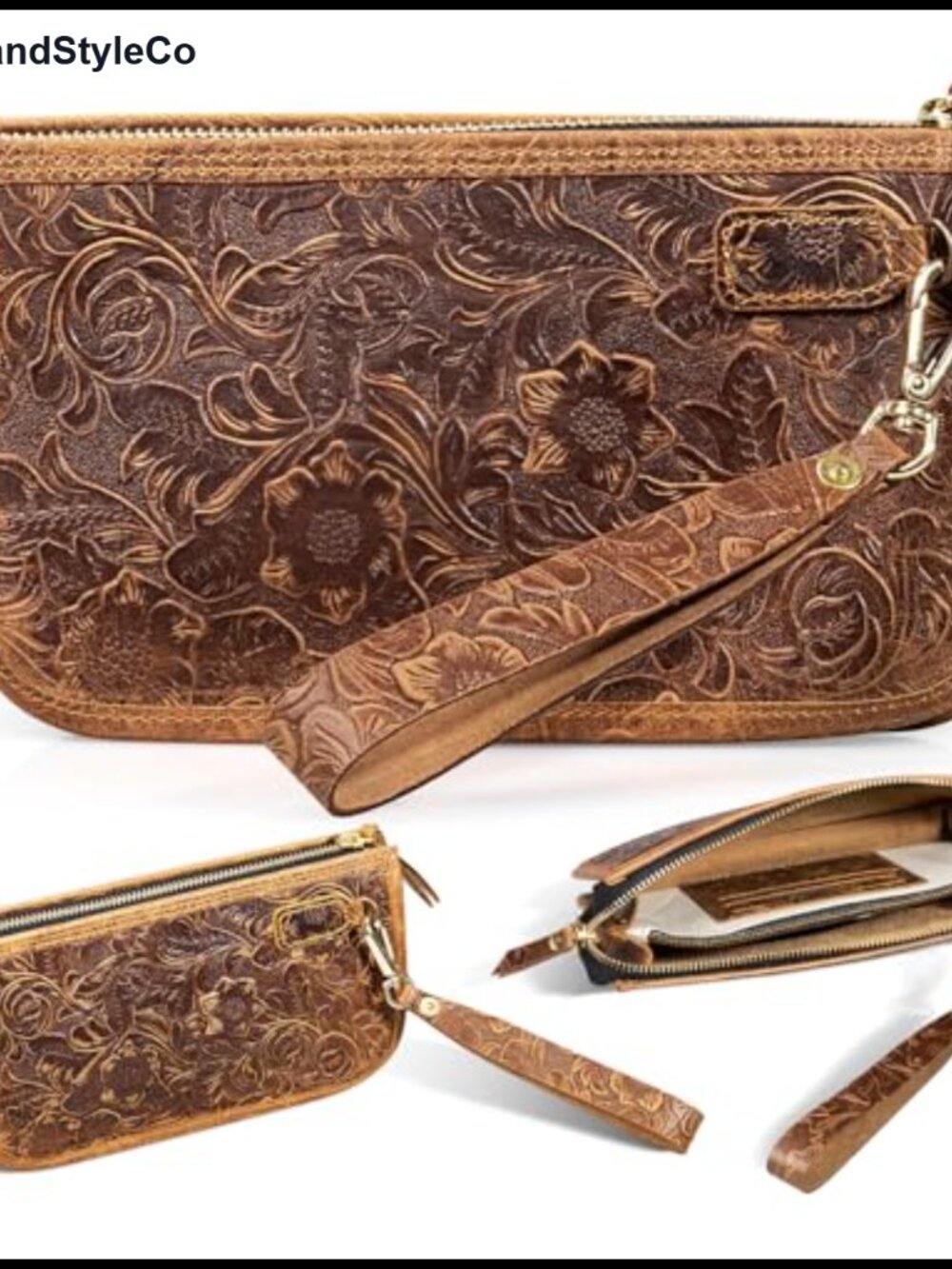Genuine Leather Wristlet Clutch Bag with Card Slots Fits Large Phones